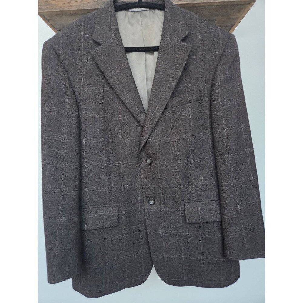 Oscar de la Renta 42S Wool Blazer Brown Windowpane Plaid 2 Button Lined